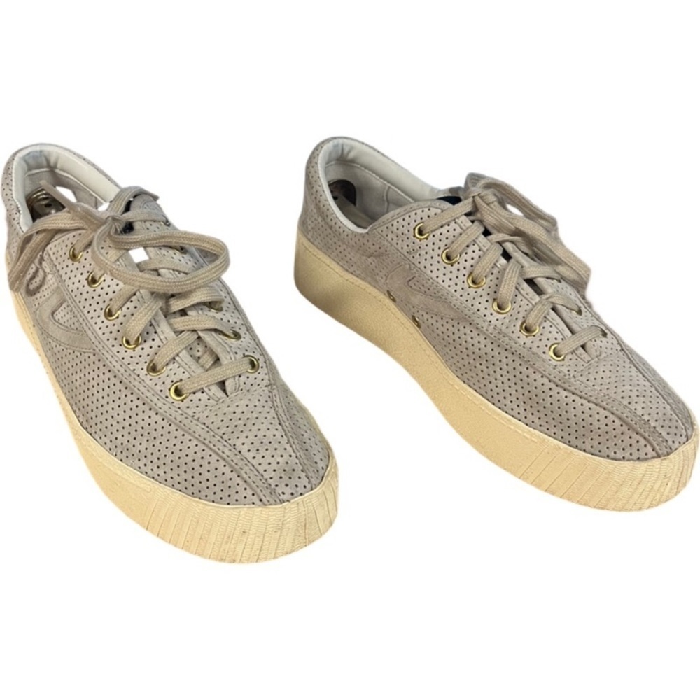 Tretorn Beige Suede Perforated Platform Sneakers